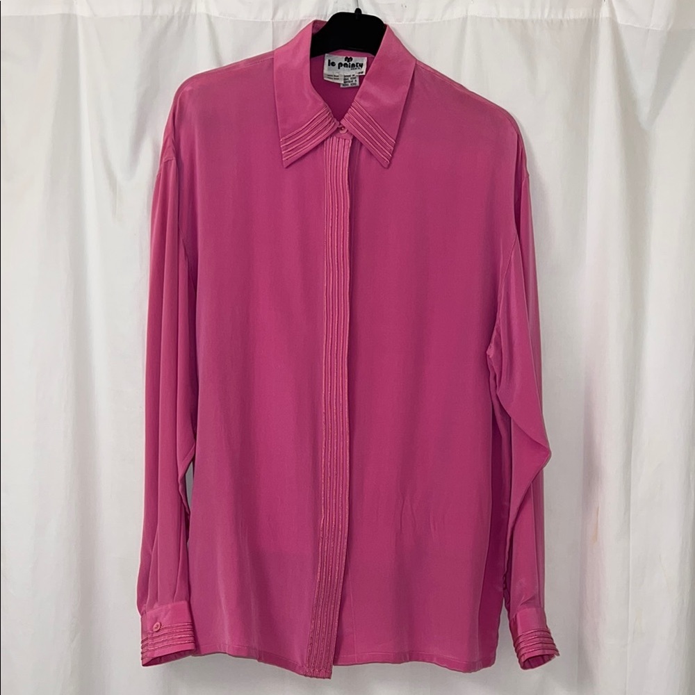 Le Painty Paris Vintage Pink Silk Blouse Sz 38 & Wool Pants SZ 42